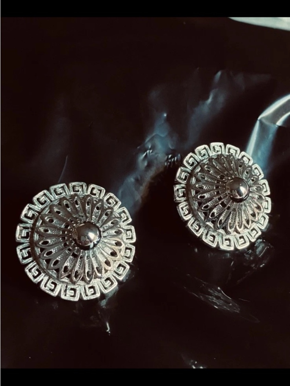 Monet Hubcap Silver Costume Collector Vintage Earrings Moon 50’s Plated